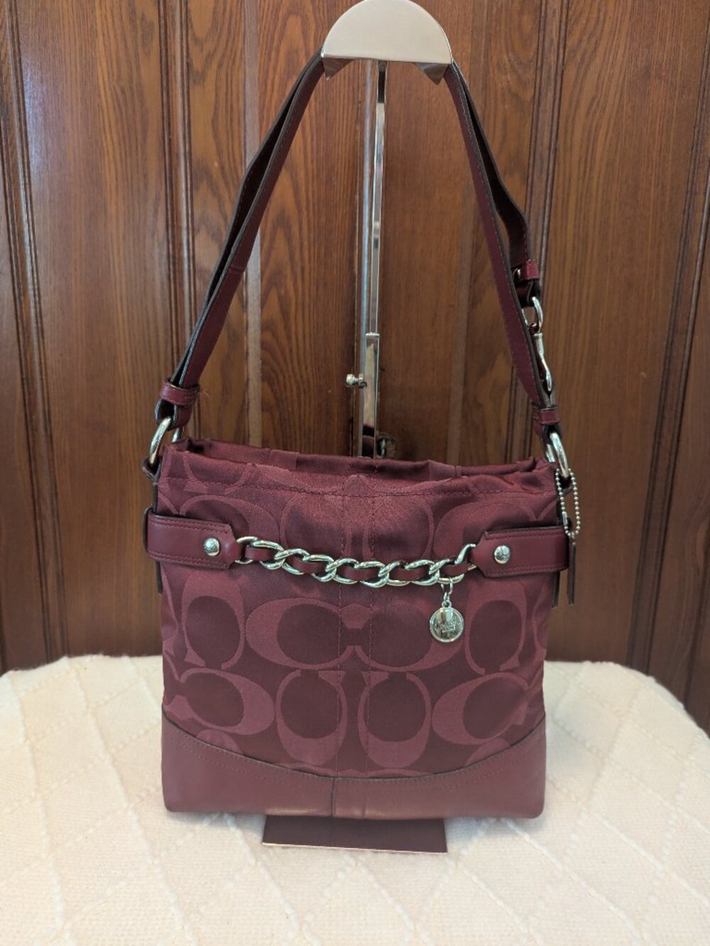 Coach Signature Sateen Chain Convertible Duffle/Shoulder Bag (Style F18862)